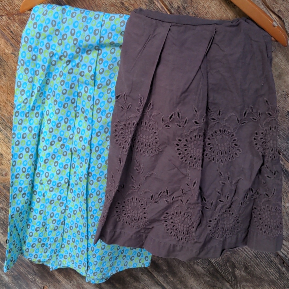 Skirts: Pair of turquoise and brown Medium maternity skirts